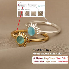 Vintage Stainless Steel Sun and Moon Opal Rings for Women and Men