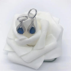 Simple Atmosphere Oval Water Drop Crystal Sapphire Earrings: Delicate Jewelry and Accessories, Radiating Temperament