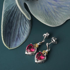 Potiy Love Heart Shape Dangle Drop Earrings: Created Red Ruby in 925 Sterling Silver