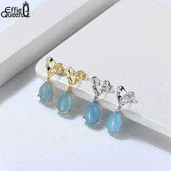 Effie Queen Natural Aquamarine Gemstone 925 Sterling Silver Jewelry Set Earrings Ring Necklace Set Bridal Wedding Jewelry SSGM05