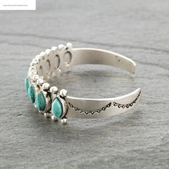 New Bohemian Style Natural Turquoise Open-Ended Bracelet Amazon Hot Vintage Pattern Bracelet Bracelet for Women