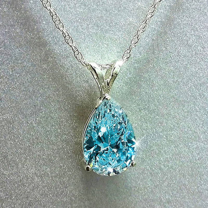 Sparkling Water Drop: Lab Aquamarine Zircon Pendant in 925 Sterling Silver