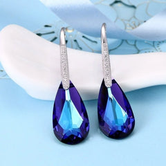 Women Aquamarine Crystal Silver Teardrop Hook Dangle Earrings Jewelry Party Gift