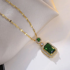 Retro Emerald Necklace with Zircon Crystal for Women