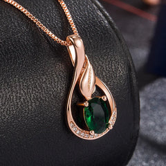 Solid 14K Rose Gold 45cm Necklace Origin Emerald Pendant Jewelry  Women Fine Collares Mujer Rose Gold Emerald Gemstone Pendant