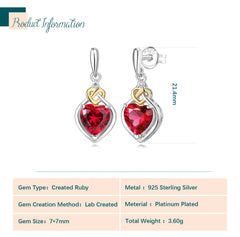 Potiy Love Heart Shape Dangle Drop Earrings: Created Red Ruby in 925 Sterling Silver