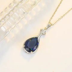 Luxury Water Drop Shape Sapphire Zircon Gemstone Pendant Necklace: 925 Silver Jewelry for Women