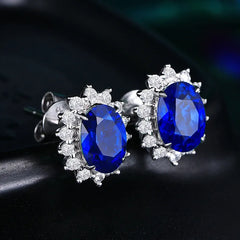 European and American Retro French Geometric Synthetic Sapphire Earrings for Women