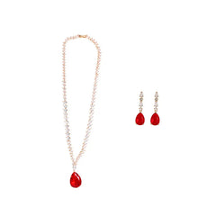 Shimmering Elegance: Luxury Red Water Drop Cubic Zirconia Necklace and Earring Set