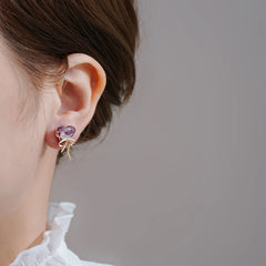 Versatile Elegance: Purple Crystal Love Earrings for Women, Bow-Styled Versatile Studs