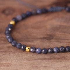 Classic Sapphire Gemstone Beads Dainty Bracelet: Adjustable Tibetan Cord, Perfect for Women's Friendship Jewelry