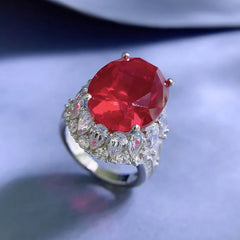 Exquisite Ruby Diamond Ring: Luxury 925 Sterling Silver, 13x18mm