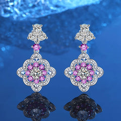 Wong Rain 925 Sterling Silver Drop Earrings: 5MM Round Cut Lab Sapphire Ruby with High Carbon Diamond Gemstones