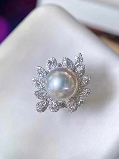 MJ Fine Pearl Ring: 925 Sterling Silver with Natural Freshwater 10-11mm White Pearls