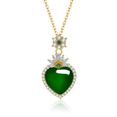 HOYON Love Heart-Shaped Agate Inlaid Emerald Green Chalcedony Pendant Necklace for Women Light Luxury New High-End Jewelry Free