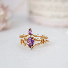 Vintage Court Style Amethyst Romantic Silver Set Diamond Stacked Ladies Ring Opening Adjustable Sweet Luxury Jewelry