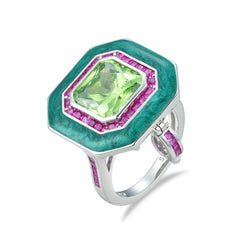 FFGem Trendsetter: 925 Silver Ring and Pendant with Peridot - Mix Color, Invisible Design