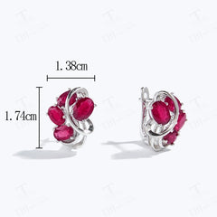 Luxury Silver Earrings: Natural Filled Ruby Gemstones, Classic Jewelry for Ladies