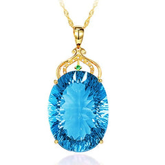 Elegance in Gold: 24K Gold Plated Oval Aquamarine Pendant Necklace with Cubic Topaz