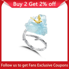 Fluttering Beauty: Lotus Fun Adjustable Aquamarine Butterfly Ring in 925 Sterling Silver