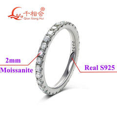 solid 2mm Moissanite Full Eternity Ring Band 925 Sterling Silver white Round Moissanite Diamond Jewelry gift dating party women