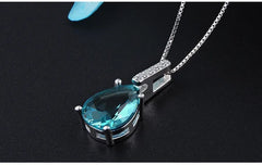 Exquisite Blue Topaz Pendant: Pure Natural S925 Sterling Silver Necklace Colgante