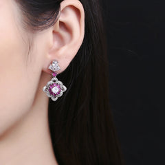 Wong Rain 925 Sterling Silver Drop Earrings: 5MM Round Cut Lab Sapphire Ruby with High Carbon Diamond Gemstones