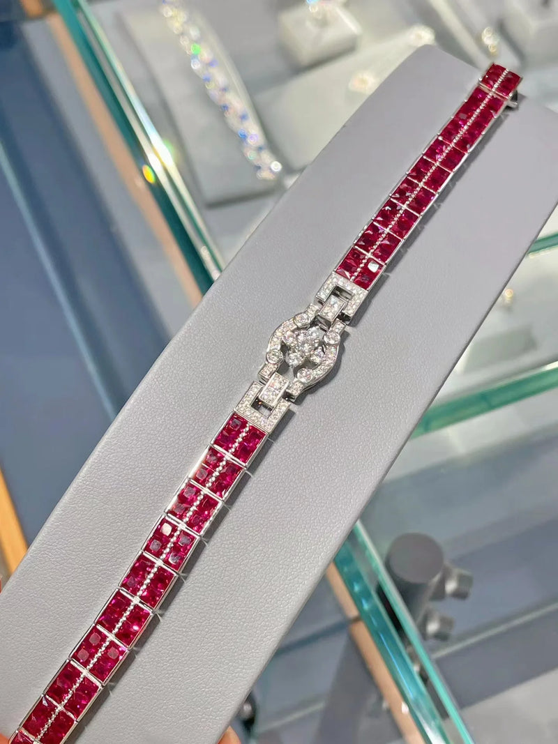 ZOCA Luxury 100% 925 Sterling Silver T Shape Cut Ruby Gemstone Bracelets Bangles Cocktail Fine Jewelry Anniversary Gift - Gadget and Glam Shop