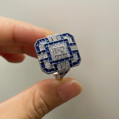 HOYON s925 Sterling Silver Color Square Female Ring: Couple Ring with Natural Zircon Crystal Sapphire