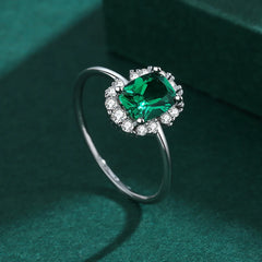 2024 NEW Classic Emerald Ring For Woman Real S925 Silver Diamond Crystal Flower