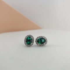 (2Ct Total)1.0Ct each Oval Cut Lab Emerald Stud Earrings 18K White Gold AU750 Stud Earring Female Jewelry E073