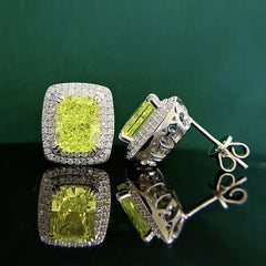 Spring Qiaoer Luxury 925 Sterling Silver Crushed Ice Cut Peridot Gemstone Stud Earrings