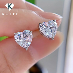 925 Sterling Silver 4 Carat Heart Shape Moissanite Stud Earrings