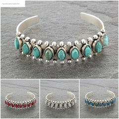 New Bohemian Style Natural Turquoise Open-Ended Bracelet Amazon Hot Vintage Pattern Bracelet Bracelet for Women