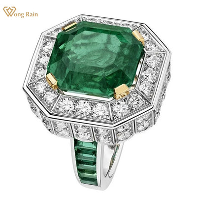 Wong Rain Vintage 925 Sterling Silver Emerald and High Carbon Diamond Gemstone Ring