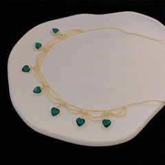 YOUNGX Vintage Emerald Zircon Heart Necklace: Luxury Layered, Real Gold Plated with Red and Green Crystal Choker