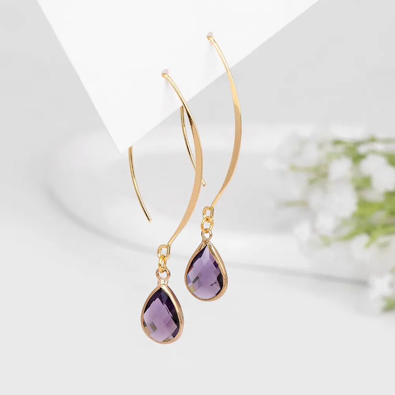 Radiant Drops: Fashion Crystal Water Drop Earring with Opal, Amethysts, and Pink Quartz Pendant for Women