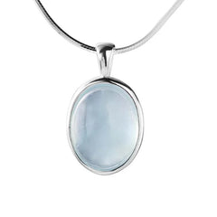 Stylish Simplicity: Silver Oval Aquamarine Pendant Necklace by VOQ