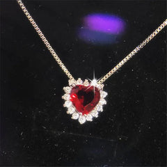 Radiant Love: Red Heart Zirconia Necklace, Earring, and Ring Set - Valentine's Gift