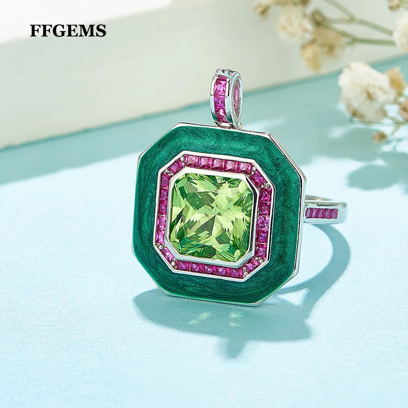 FFGem Trendsetter: 925 Silver Ring and Pendant with Peridot - Mix Color, Invisible Design