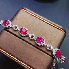 Natural Ruby Bracelet for Women: 925 Silver Jewelry with Luxury Gemstones, 18k Gold Plated