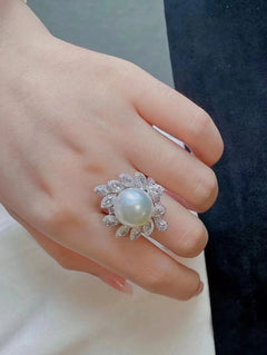 MJ Fine Pearl Ring: 925 Sterling Silver with Natural Freshwater 10-11mm White Pearls