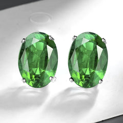 yichong Oval Genuine Natural Green Emerald Peridot 925 silver needle Studs for Women Fashion Statement Gemstone Earrings