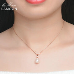 LAMOON Freshwater Pearl 925 Sterling Silver Pendant Necklace For Women 18K Rose Gold Plated Pearl Necklace Fine Jewelry  LMNI047