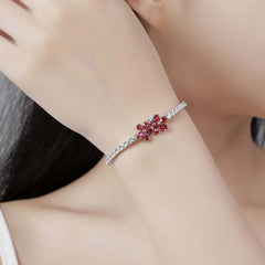 PANSYSEN Luxury 925 Sterling Silver Bracelet: Flower-Shaped Ruby with High Carbon Diamond Charm for Women