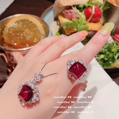 Luxury Ruby Gemstone Jewelry Set: Silver Color Crystals for an Elegant Touch