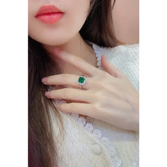 Ruihe Luxe Collection: 2.11ct Lab-Grown Emerald with Simulated Diamond Accent Ring in 925 Sterling Silver