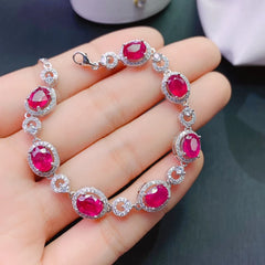 Natural Ruby Bracelet for Women: 925 Silver Jewelry with Luxury Gemstones, 18k Gold Plated