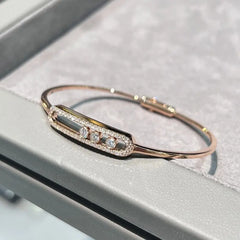 Luxury Jewelry S925 Sterling Silver Women's Fashion Bracelet Bangle Bright Cutting Movable Diamond