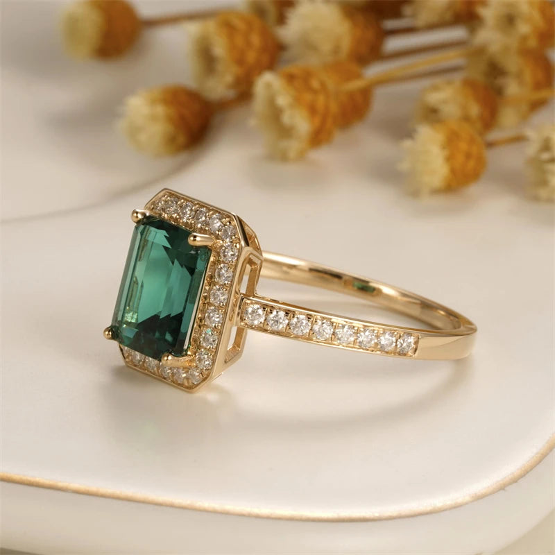 Radiant: CxsJeremy 14K Gold Ring with Lab Emerald Center & Moissanite Accents